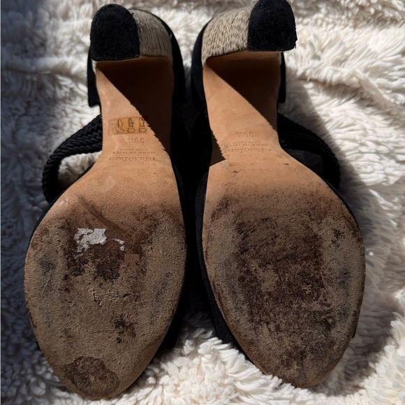 Max Mara Black Suede Raffia Heel Platform Peep Toe Heels Women's size 9/39 - Picture 10 of 12